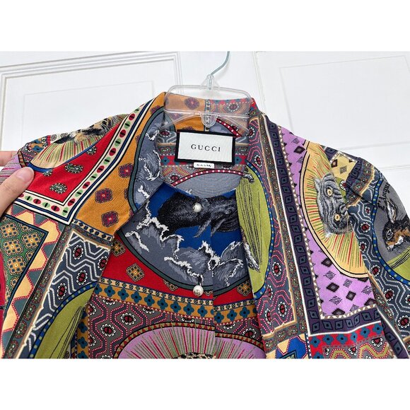 Gucci Animal Print Silk Top Blouse Tie Neck Tiger Bohemian Psychedelic 2017 38 - Picture 4 of 16